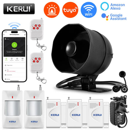 KERUI 120db Loud Sound Alarm System Siren Tuya Smart WIFI Wireless Security Alarm Kit Home Burglar Motion Door Sensor Alexa
