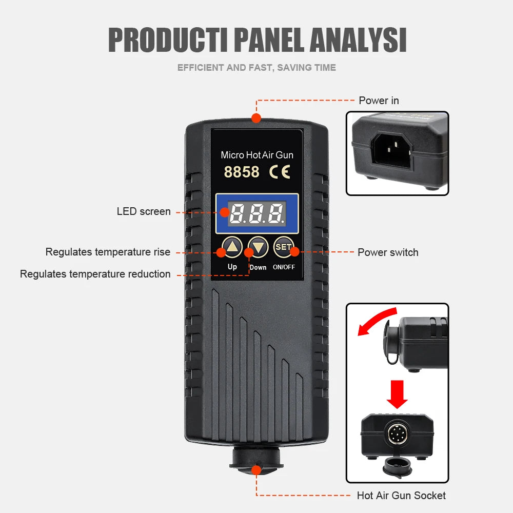 JCD 8858A 750W Hot Air Gun Rework Soldering Station – LED Digital Display, ESD Safe, 110V/220V