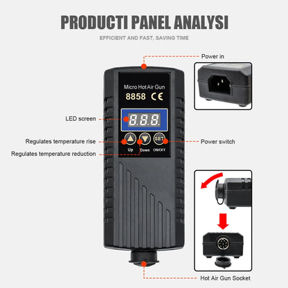 JCD 8858A 750W Hot Air Gun Rework Soldering Station – LED Digital Display, ESD Safe, 110V/220V