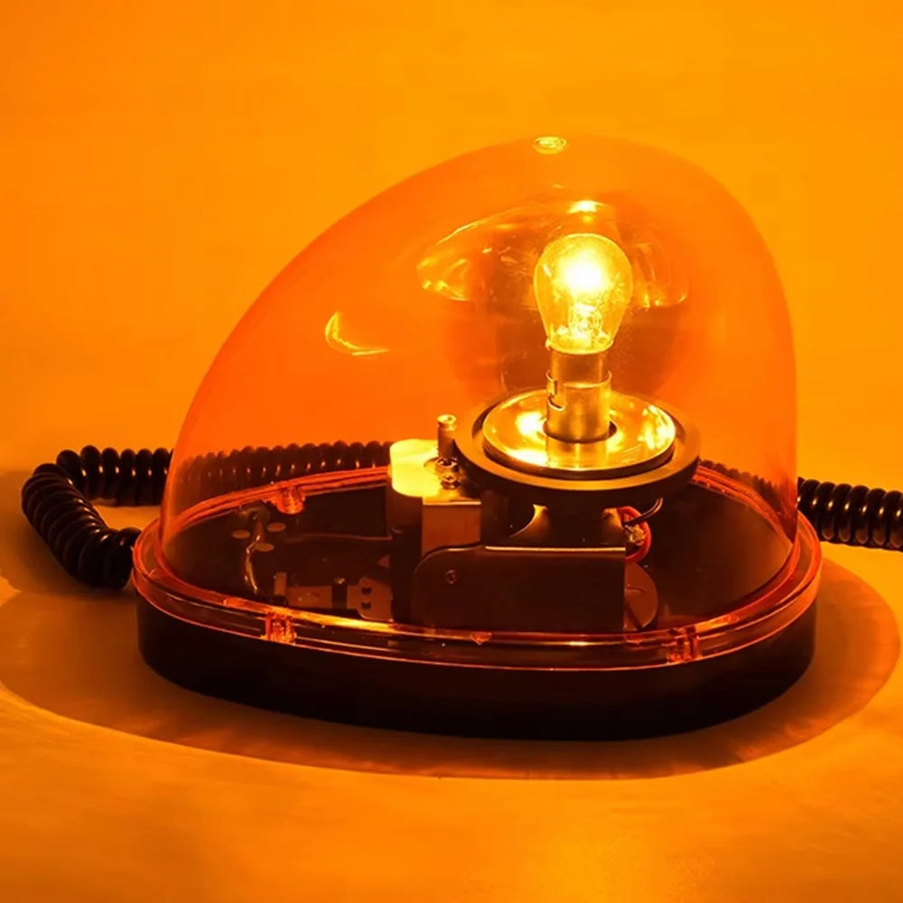12V Magnetic Rotating Beacon - Amber Teardrop Warning Light for Emergency Vehicles & Construction Safety