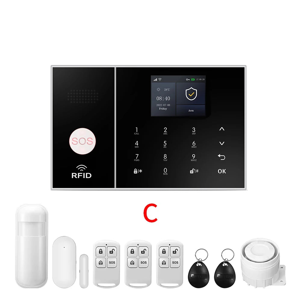4G GSM WIFI Security Alarm System for Home and Business Multi-language Works with Tuya Smart Life APP Control with Alexa