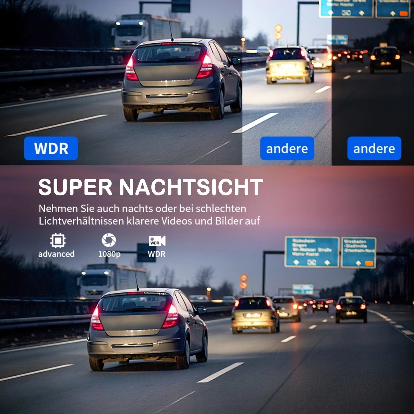 4-Channel WiFi Dashcam – 1080P FHD, Front/Left/Right/Rear, Night Vision, Loop Recording, G-Sensor