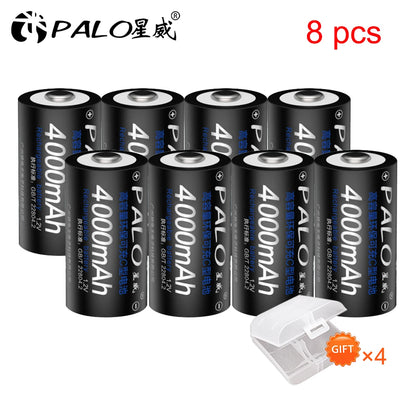 PALO 4-12pcs R14 C Cell Battery C Size Rechargeable Battery 1.2V NI-MH C Type Batteries+ intelligent fast charging LED charger