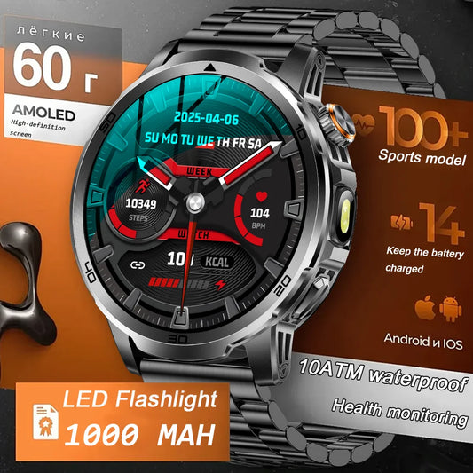 Smart Watch with 1000mAh Battery – 1.85" AMOLED, Bluetooth Calling, 100+ Sports Modes, 5ATM Waterproof, Heart Rate & Blood Oxygen