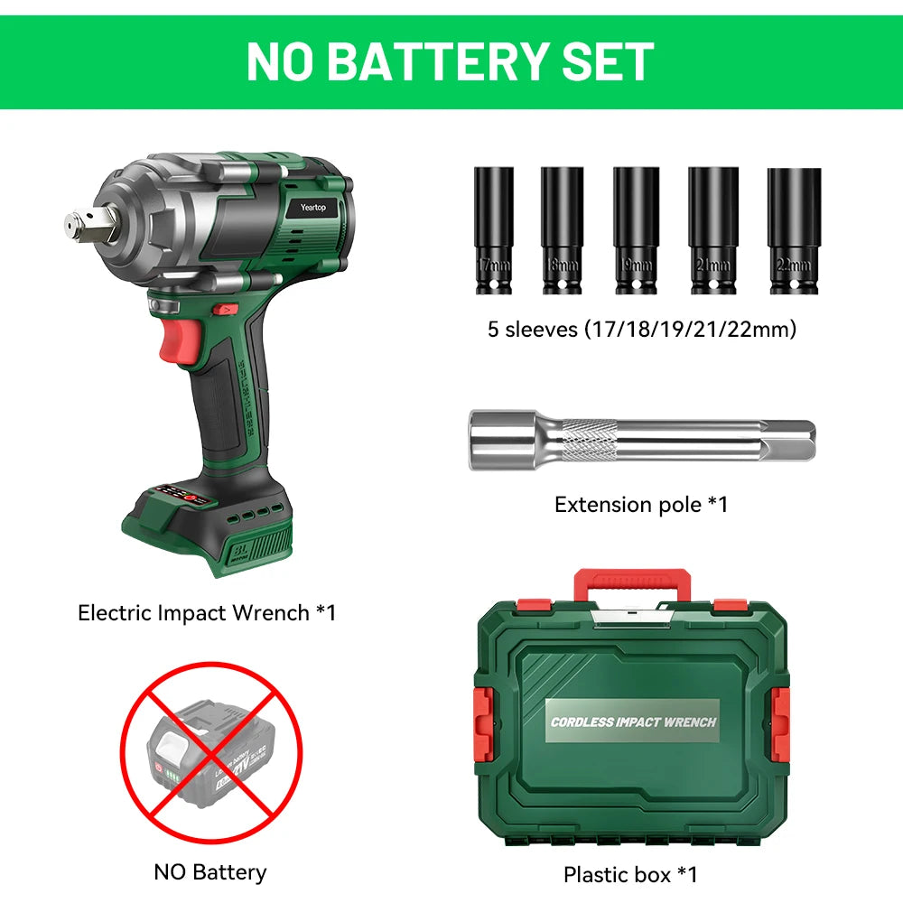 YEARTOP 2800N.m Brushless Cordless Impact Wrench – 1/2" Extended Anvil, Fits Makita 18V Battery