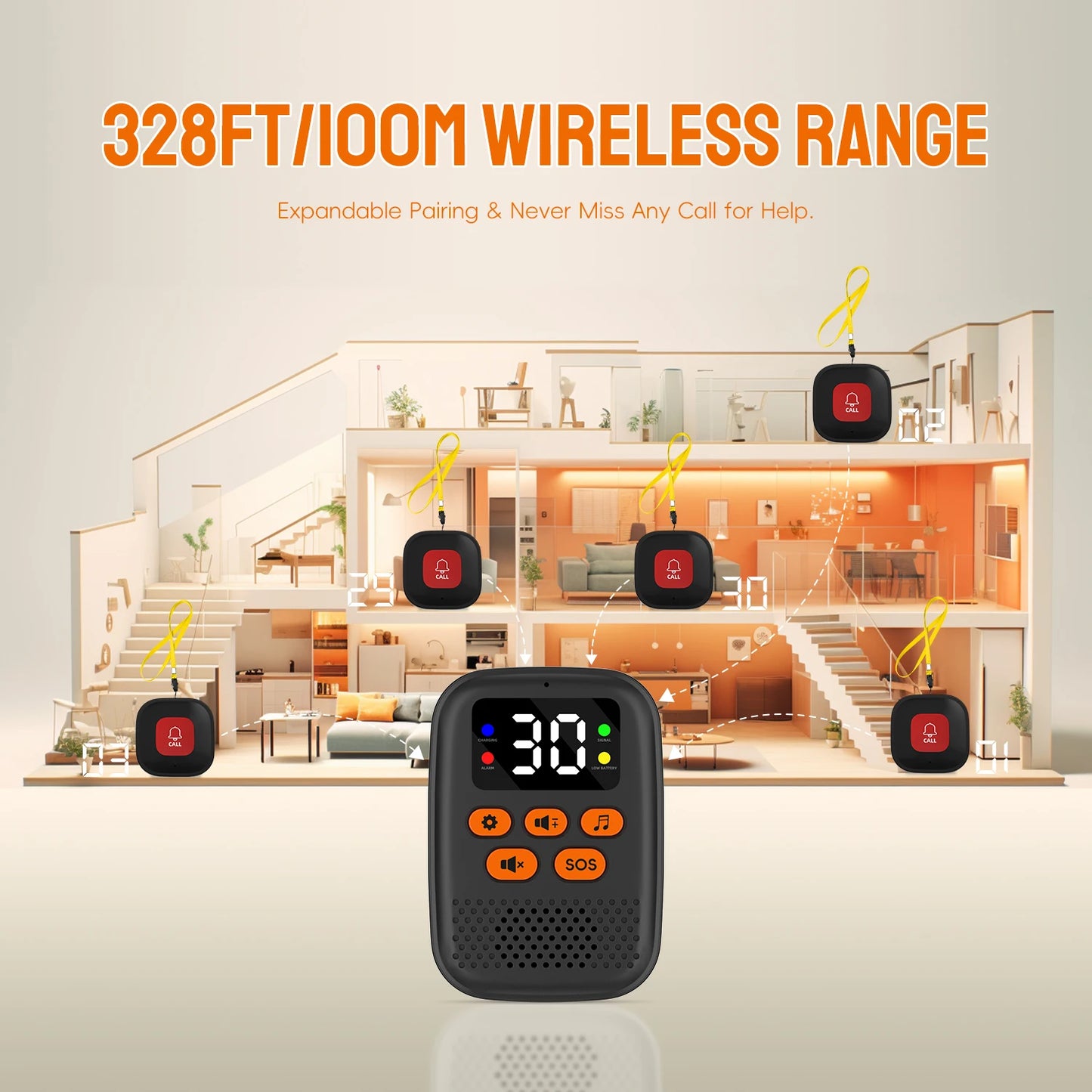 Wireless  Pager System  SOS Emergency Call  Button For Elder Care Home Security Viberation Alarm Button
