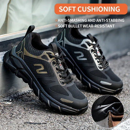 Non-Slip Safety Work Shoes – Breathable Woven Knit with Shock Absorption
