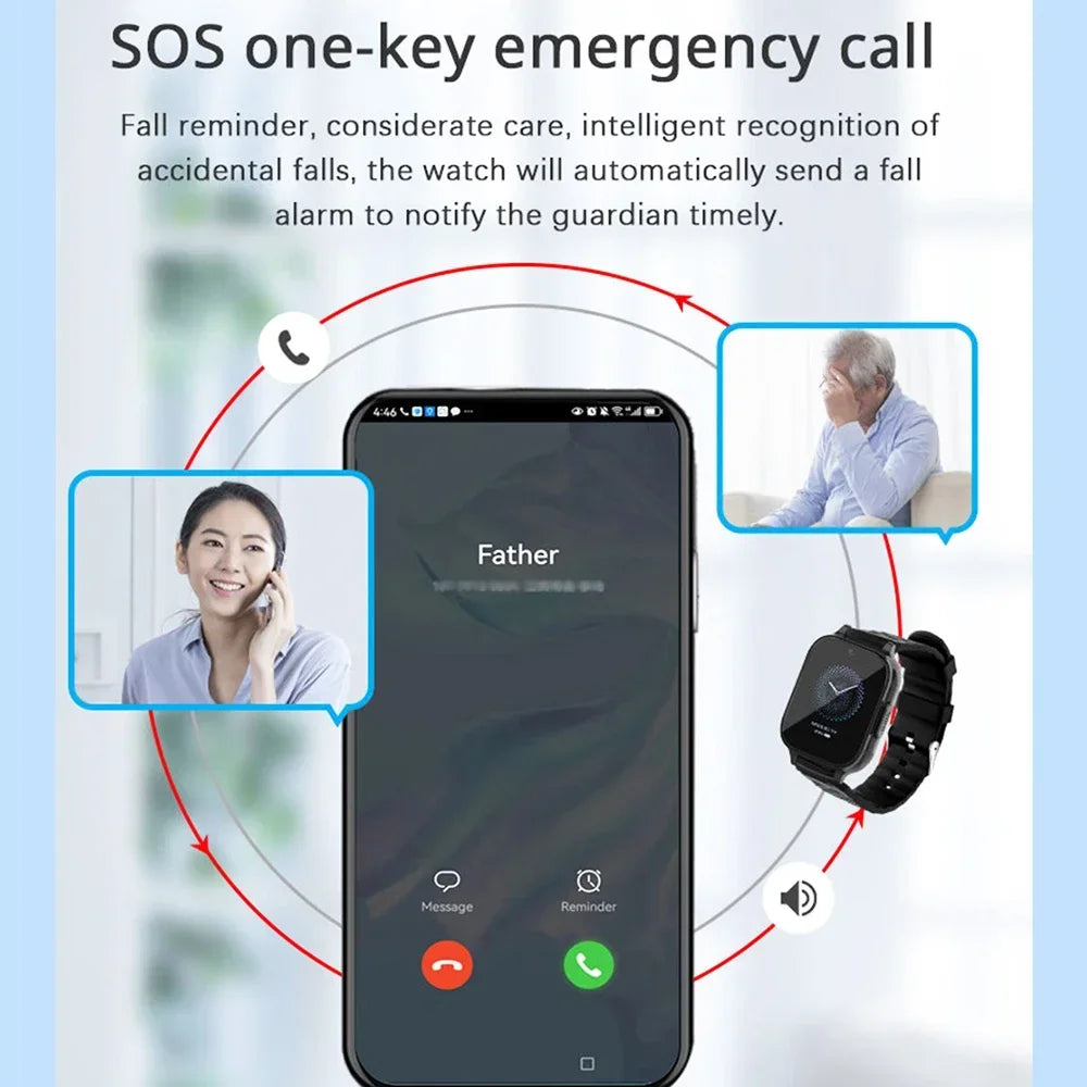 Smart GPS Tracker Watch GPS Bracelet Video Call for Old People One-click Help Support Fall Alarm Built-in 600mAh Battery RF-V52