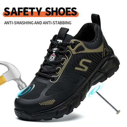 Non-Slip Safety Work Shoes – Breathable Woven Knit with Shock Absorption