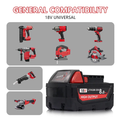 Milwaukee M18 8.0Ah 18V Li-ion Replacement Battery – 1, 2 & 4-Pack Compatible with 48-11-1880