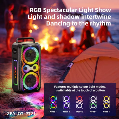 ZEALOT PT21 200W Portable Bluetooth Speaker – 48000mAh, Bass Boost, Stereo Pairing, Reverse Charging, Waterproof