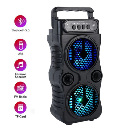 Portable Dual-Driver Bluetooth Speaker – 2.0 Stereo, Bass Boost, USB & Battery Powered | Camping, Party, Karaoke