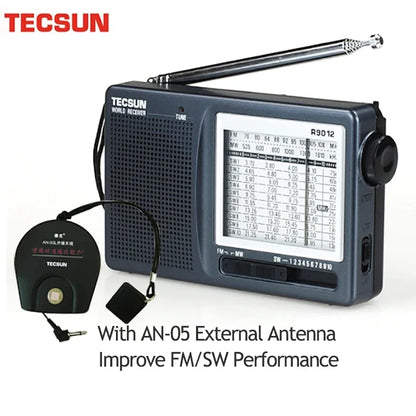 Tecsun R-9012 AM/FM/SW 12-Band Shortwave Pocket Radio – Portable Multiband Receiver | Optional AN-05 External Antenna