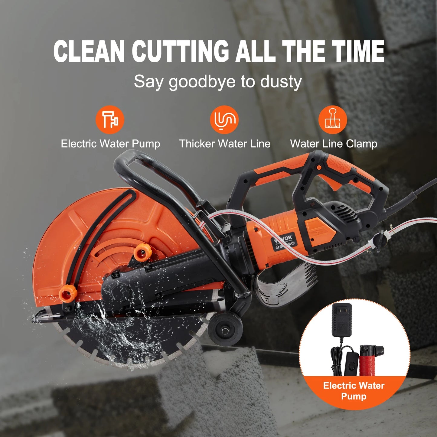 SucceBuy 16" Electric Concrete Wet Saw – 3200W, 15A Motor, 6" Cutting Depth, Wheeled Base