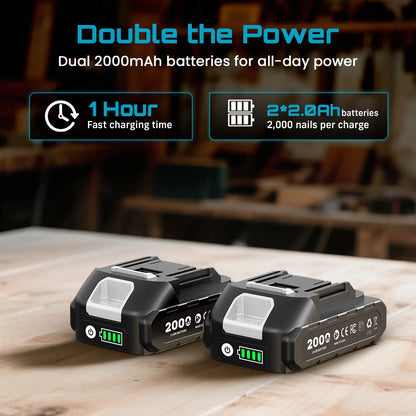 SEESII 18GA 2-in-1 Cordless Brad Nailer & Stapler – 2x2.0Ah Batteries, 1000 Nails Included