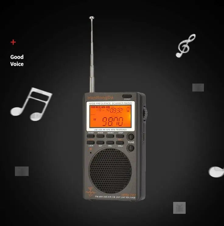 HRD 747 Full-Band Portable Radio – FM/MW/SW/SSB/AIR/VHF/UHF/WX HanRongDa Receiver