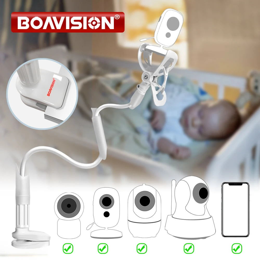 85cm Flexible Long Arm Baby Monitor & Phone Holder Mount – No-Drill Clamp, 360°, Fits Most Cameras