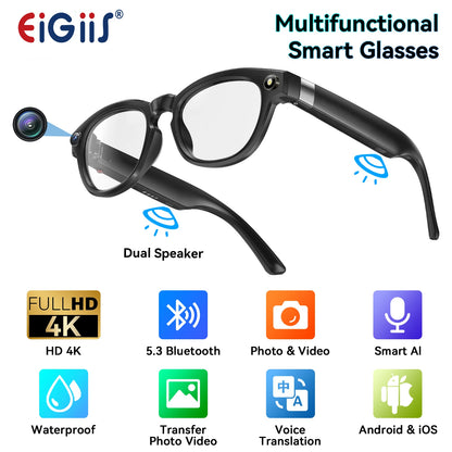 EIGIIS AI Smart Glasses – Bluetooth Calls, AI Voice Assistant, 4K Camera & Noise Reduction