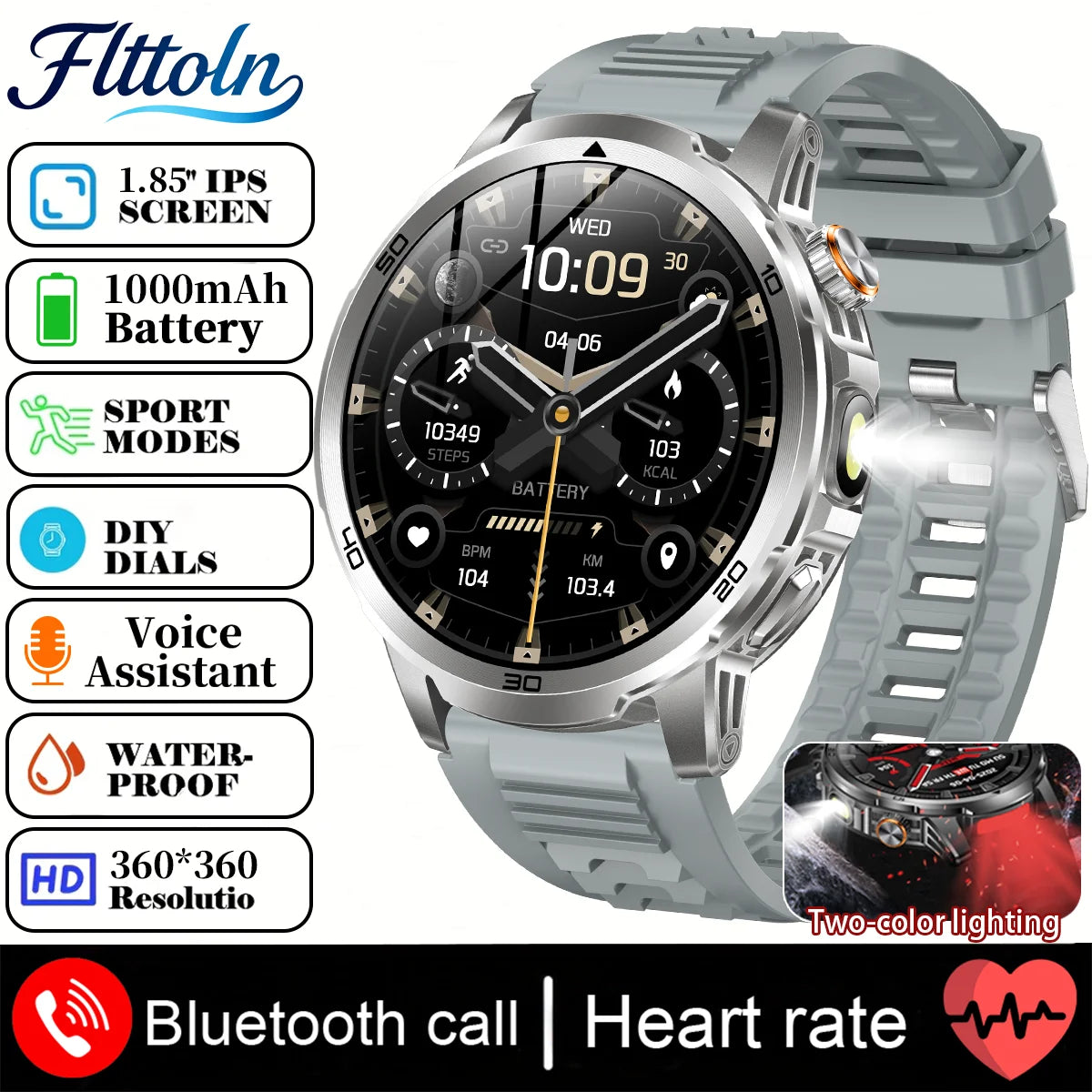 Smart Watch with 1000mAh Battery – 1.85" AMOLED, Bluetooth Calling, 100+ Sports Modes, 5ATM Waterproof, Heart Rate & Blood Oxygen