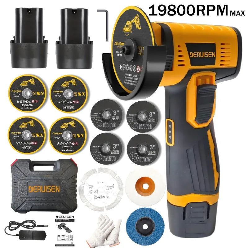 19,800 RPM Mini Cordless Angle Grinder & Polisher – 12V Lithium, Metal, Wood, Stone & Concrete