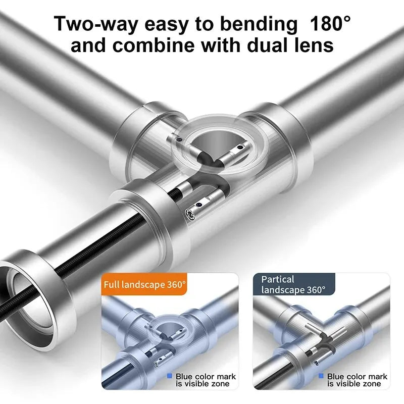 360° Articulating Industrial Endoscope Borescope – 1080P, 5" IPS, Single/Dual Lens, IP67, 8.5mm/6mm Probe