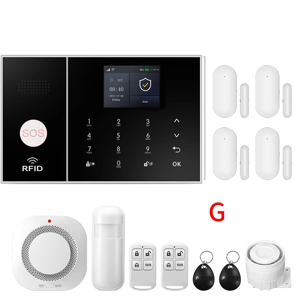 4G GSM WIFI Security Alarm System for Home and Business Multi-language Works with Tuya Smart Life APP Control with Alexa