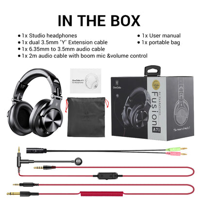 Oneodio A71 Wired Over-Ear Studio Headphones – HiFi Sound, Mic & DJ Monitoring