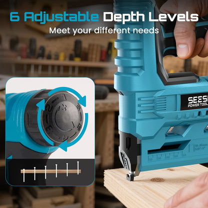 SEESII 18GA 2-in-1 Cordless Brad Nailer & Stapler – 2x2.0Ah Batteries, 1000 Nails Included