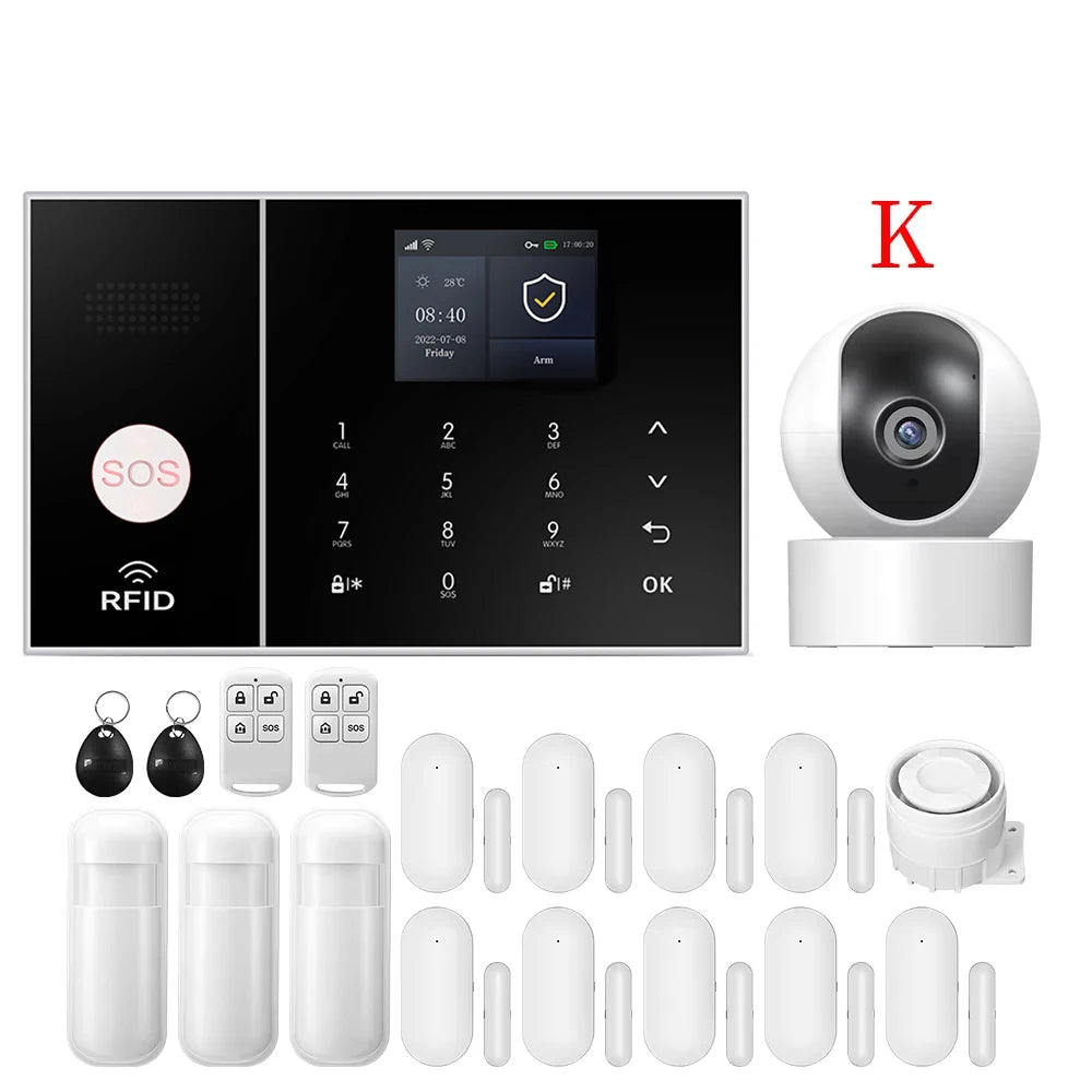 4G GSM WIFI Security Alarm System for Home and Business Multi-language Works with Tuya Smart Life APP Control with Alexa