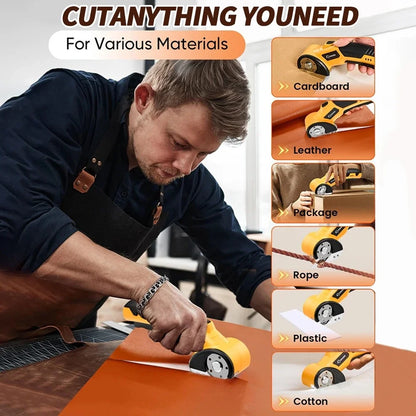 Cordless Electric Scissors Cardboard Cutter with LED Light Brushless Motor 2000mAh Tungsten Steel Blade for Cloth Leather Carpet