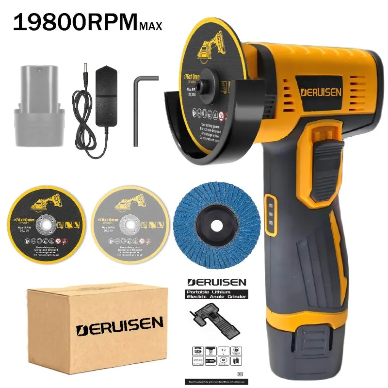 19,800 RPM Mini Cordless Angle Grinder & Polisher – 12V Lithium, Metal, Wood, Stone & Concrete