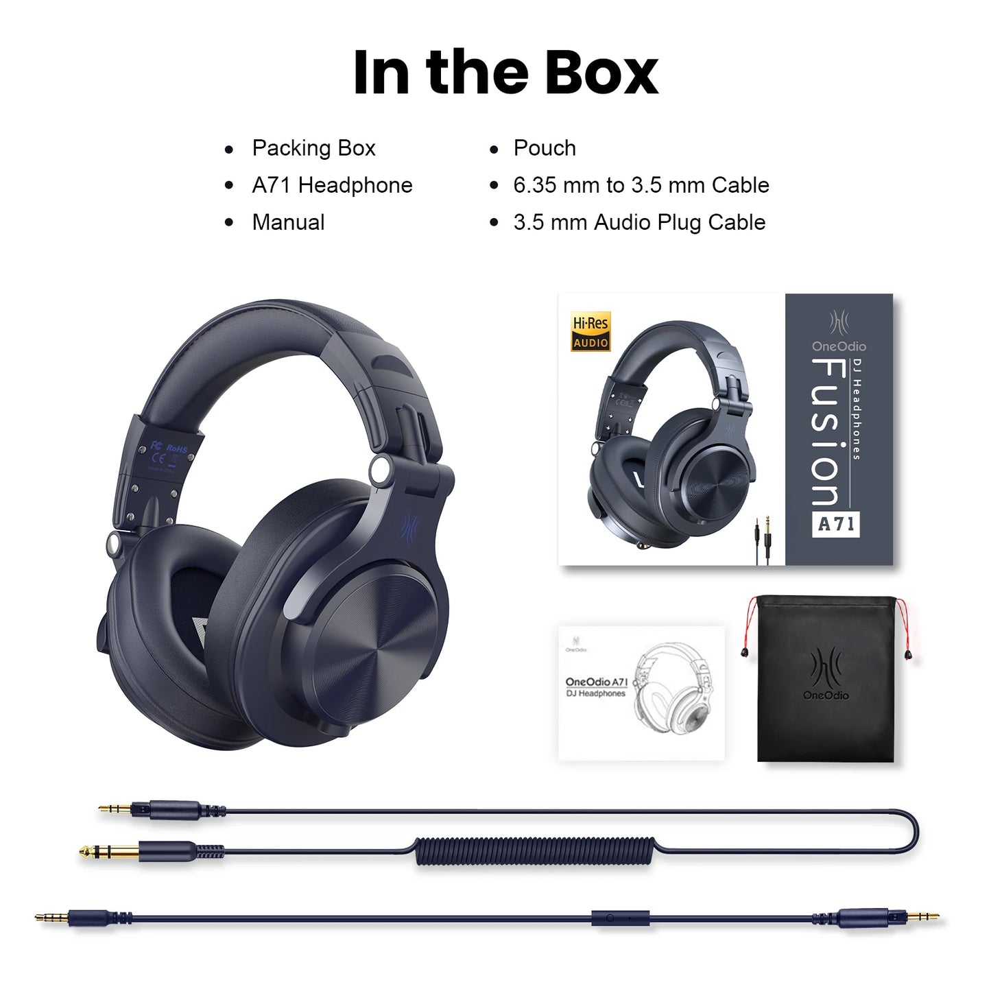 Oneodio A71 Wired Over-Ear Studio Headphones – HiFi Sound, Mic & DJ Monitoring