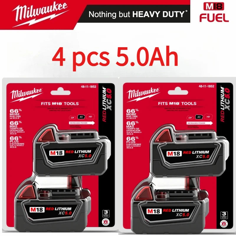 Milwaukee M18 18V Lithium-Ion Battery – 5.0Ah & 6.0Ah Long Cycle Life for M18 Power Tools