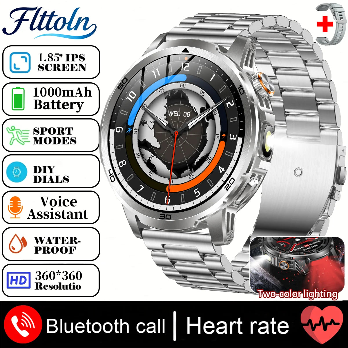 Smart Watch with 1000mAh Battery – 1.85" AMOLED, Bluetooth Calling, 100+ Sports Modes, 5ATM Waterproof, Heart Rate & Blood Oxygen