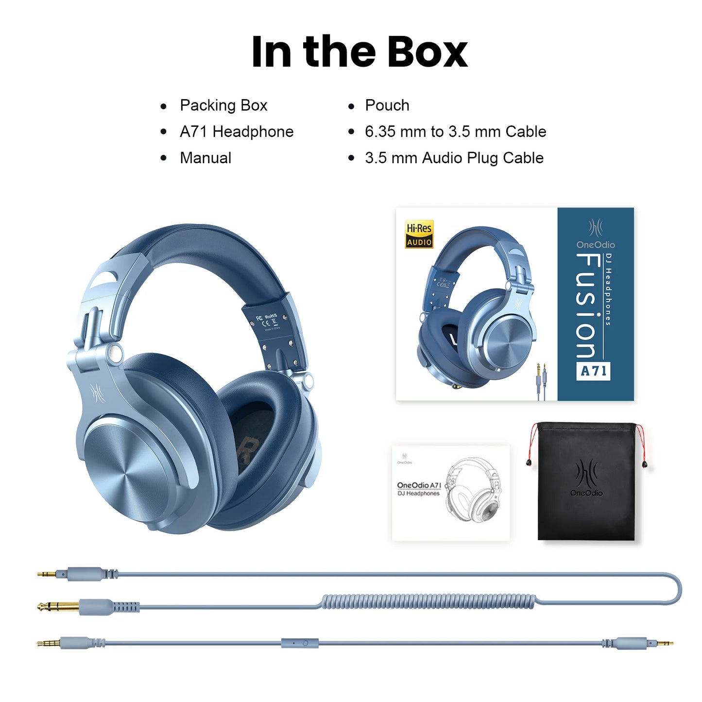 Oneodio A71 Wired Over-Ear Studio Headphones – HiFi Sound, Mic & DJ Monitoring
