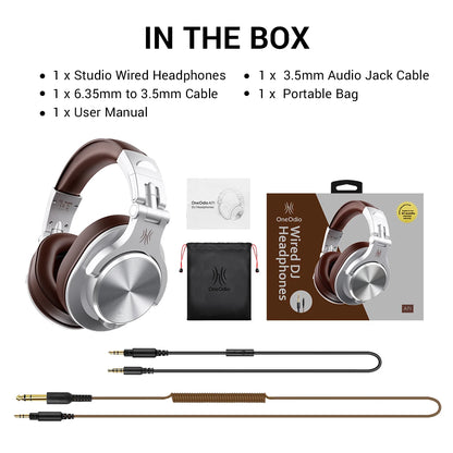 Oneodio A71 Wired Over-Ear Studio Headphones – HiFi Sound, Mic & DJ Monitoring