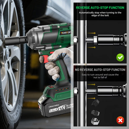YEARTOP 2800N.m Brushless Cordless Impact Wrench – 1/2" Extended Anvil, Fits Makita 18V Battery