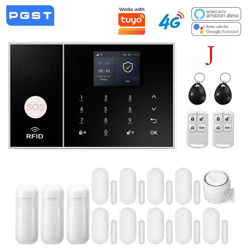 4G GSM WIFI Security Alarm System for Home and Business Multi-language Works with Tuya Smart Life APP Control with Alexa