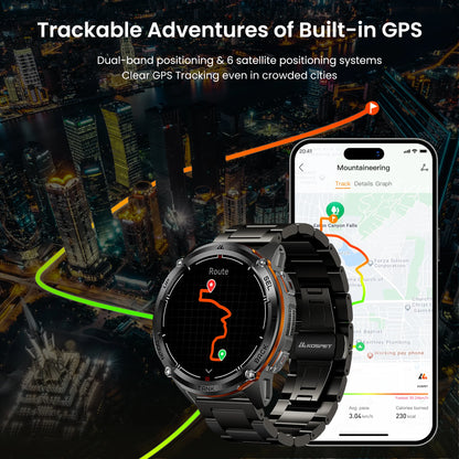 KOSPET TANK T3 Ultra 2 GPS Rugged Smartwatch – AMOLED, Bluetooth Calling, 5ATM Waterproof