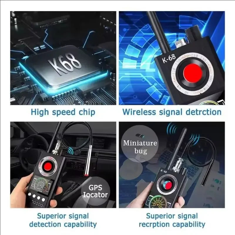 K68 Anti-Spy Bug Detector – RF Signal Scanner, Hidden Camera Finder, GPS Tracker Detector