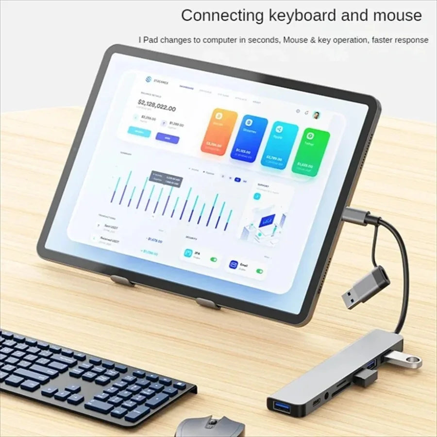 8-in-2 USB-C Hub – USB 3.0, USB 2.0 x3, USB-C, SD/TF Card Reader, 3.5mm Audio, Aluminum Docking Station