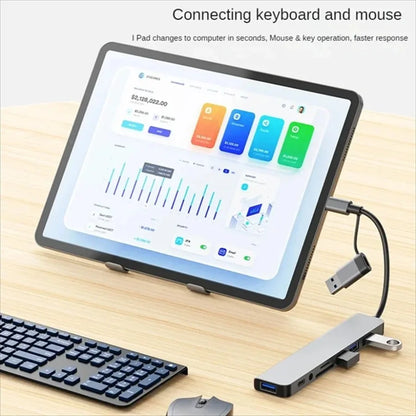 8-in-2 USB-C Hub – USB 3.0, USB 2.0 x3, USB-C, SD/TF Card Reader, 3.5mm Audio, Aluminum Docking Station