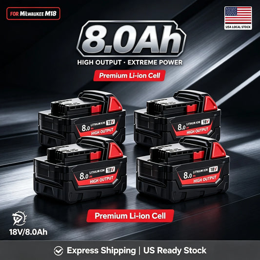 Milwaukee M18 8.0Ah 18V Li-ion Replacement Battery – 1, 2 & 4-Pack Compatible with 48-11-1880