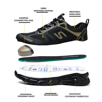 Non-Slip Safety Work Shoes – Breathable Woven Knit with Shock Absorption