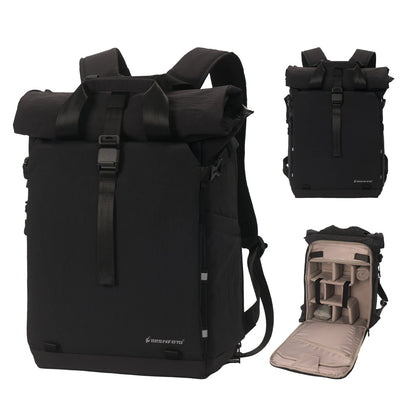 Besnfoto Expandable Roll Top Waterproof Camera Backpack for DSLR SLR Mirrorless Drones, Fits 16'' Laptop with Tripod Holder