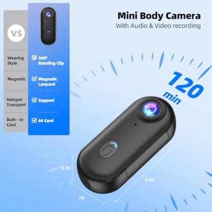 4K Mini Body Camera – Wearable Dash Cam with Night Vision & Loop Recording